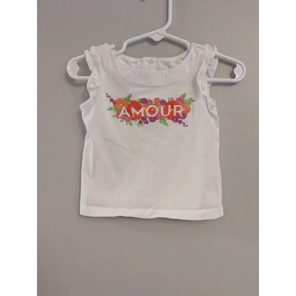 Janie & Jack Flutter Sleeve White Embroidered Amour Shirt Top Size 12/18 Months